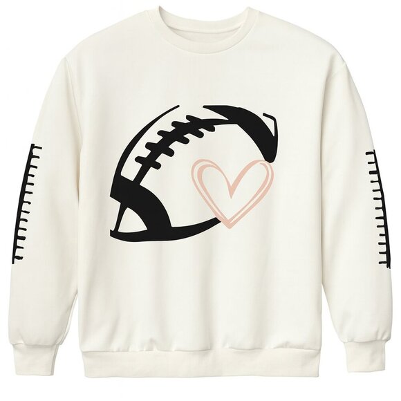 None Tops - Cozy Football & Heart Sweatshirt – Black & Pink Graphic, Cream, Size S NWOT